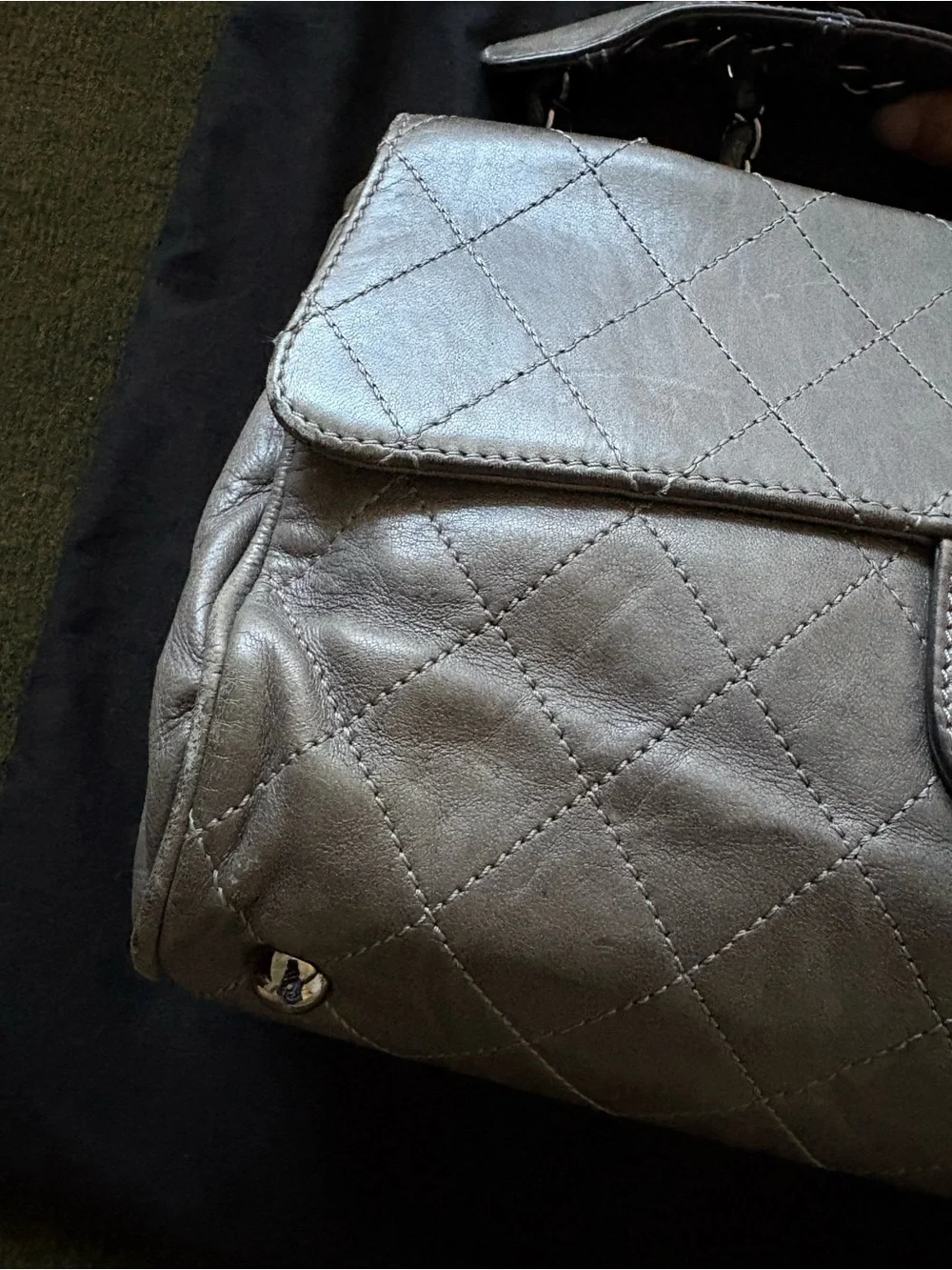 2008 Chanel CC Ritz Flap Gray Leather Shoulder Bag